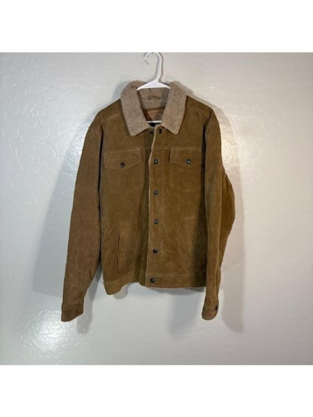 Aeropostale Jacket Mens Medium Brown Leather Sherpa Lined Bomber Snap Style 235 - Picture 1 of 7